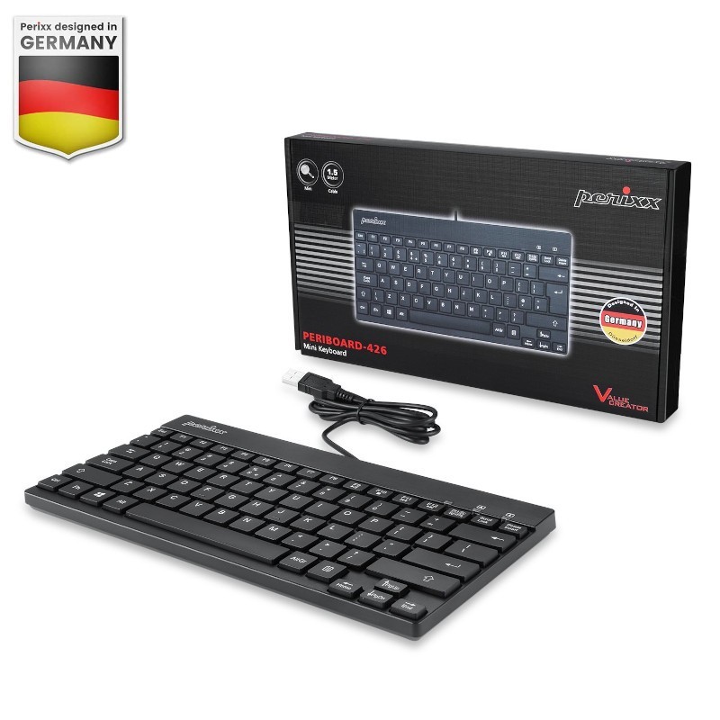 Perixx PERIBOARD-426 Mini Tastiera USB – Layout Francese AZERTY – Sottile E Leggera Con Tasti Multimediali – Cavo 1,8m – Per PC Windows